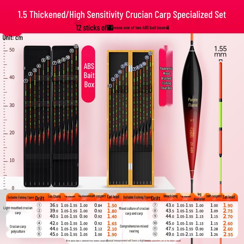 High-Sensitivity Nano Fishing Float Set with Box - Eye-Catching Thickened Crucian Carp Floats