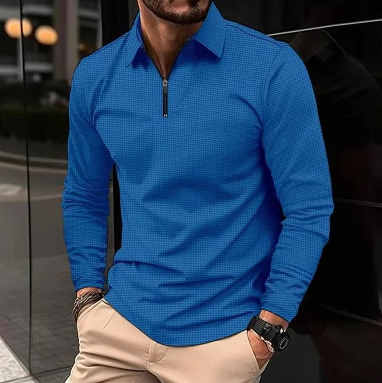 Men's Long Sleeve Polo Shirt Quarter-Zip Collared Solid Color Business Casual Top Pullover Golf Shirt Tee Tops