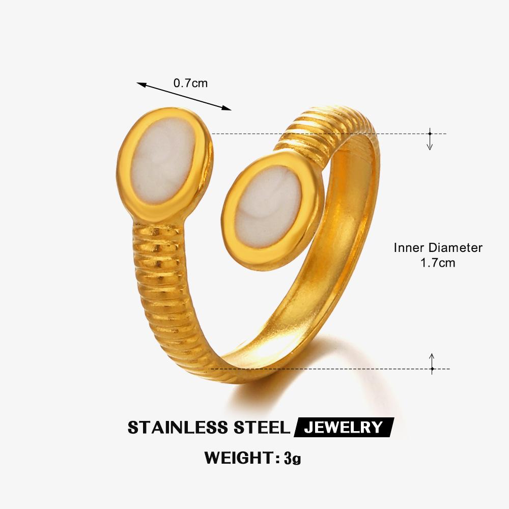 Double Oval Enamel Open Ring Women Stainless Steel Gold Color Trendy Finger Ring Minimalist Geometric Zircon Gift Wholesale