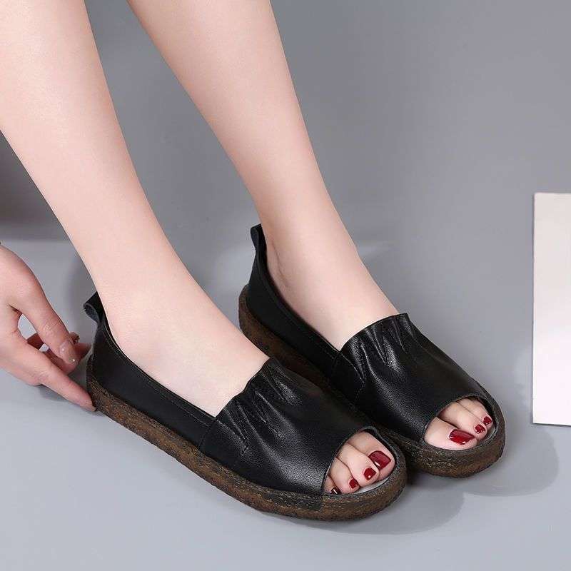Fish mouth shoes beef tendon sole sandals women's summer new open toe strap heel slippers foot width nurse maternity women's shoes