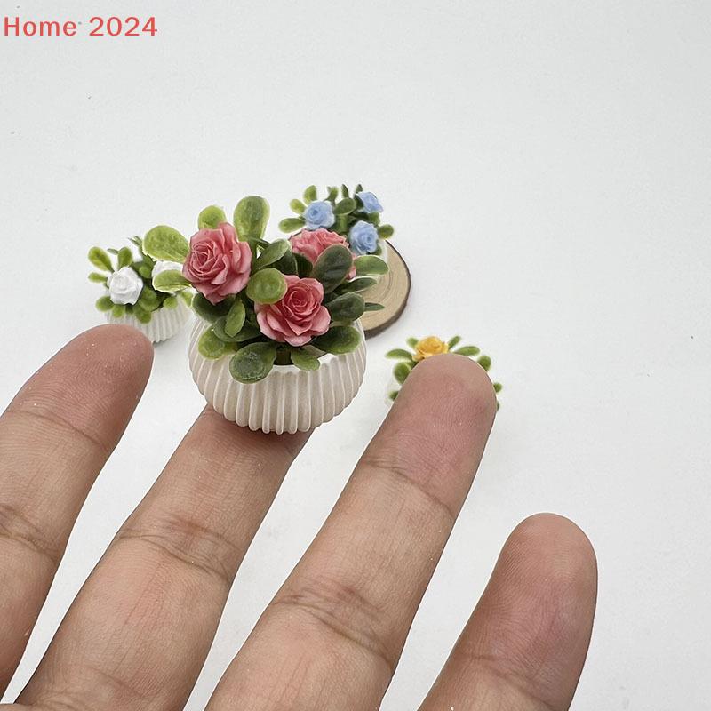 1Pcs Mini Rose Plant Potted Plants Model House Living Room Scene Decoration Miniature Landscape Handicrafts