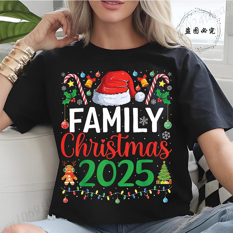 Women TShirt Family Christmas 2025 Print Tops Making Memories Together Tee Santa Hat ShirtsUnisex Fun Matching Holiday Tops
