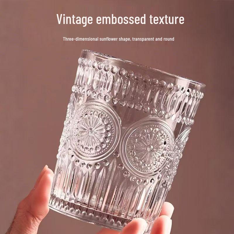 Shangqi Vintage Zonnebloem Reliëf Glazen Waterbeker