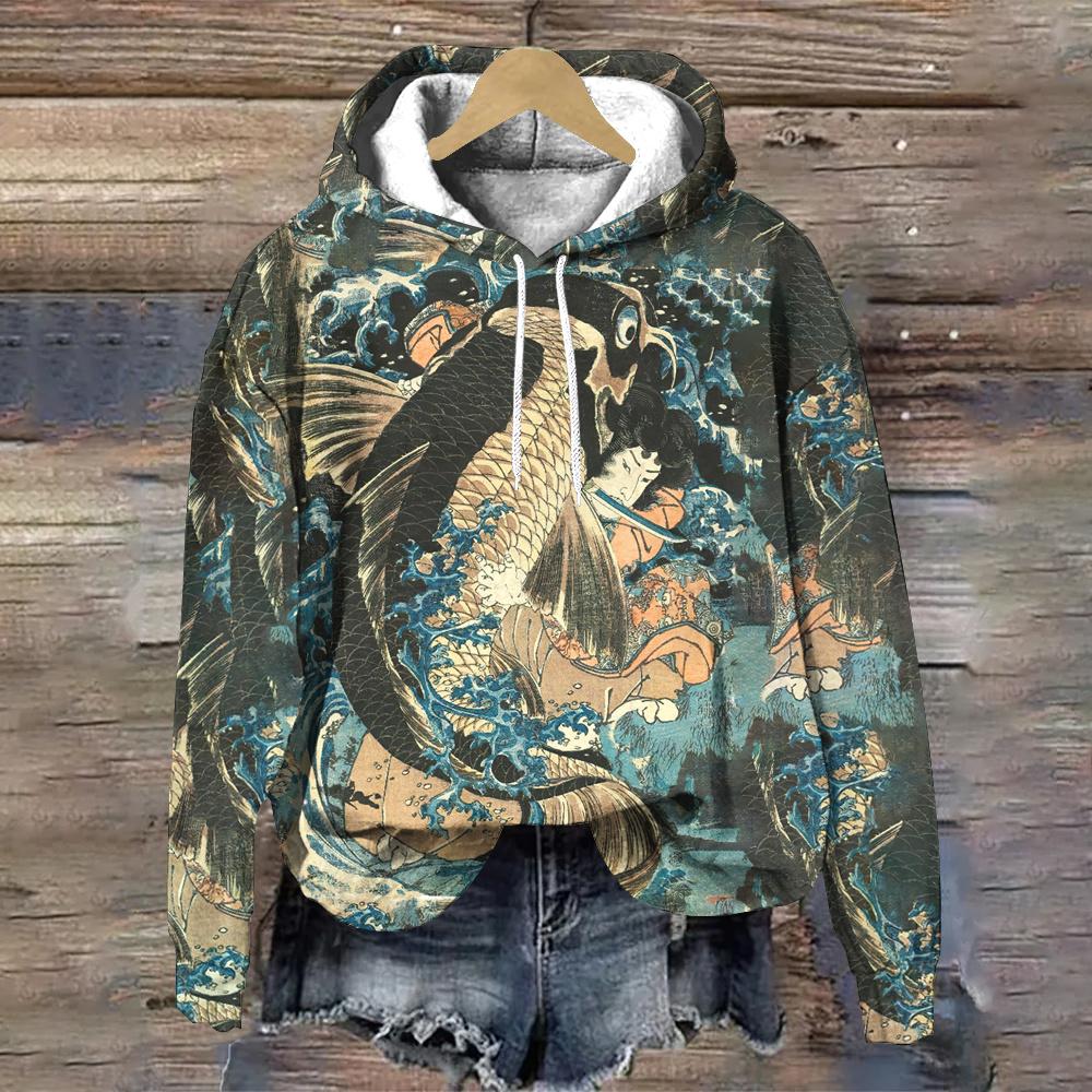 Podzimní/Zimní Mikiny přes hlavu Vzor Mořských Zvířat Dámská Mikina Módní Dámské Oblečení Topy Ležérní Volné Dámské Mikiny