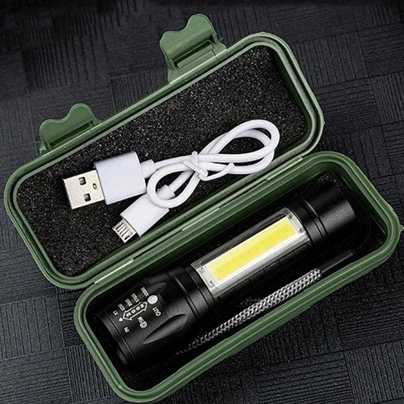 Lanterna LED Mini Q5 Bateria Embutida Zoom Lanterna Lâmpada COB 2000 Lumens Ajustável Exterior À Prova D'água de Emergência Luz de Bolso