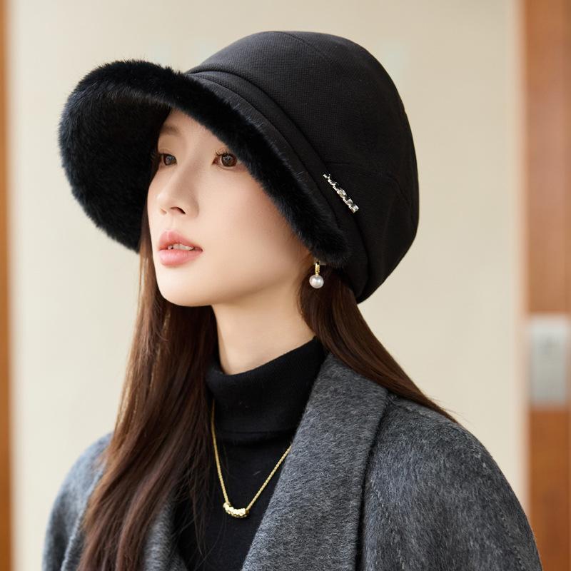 New Cap Women's Autumn and Winter Velvet Thickened Octagonal Hat Bucket Hat