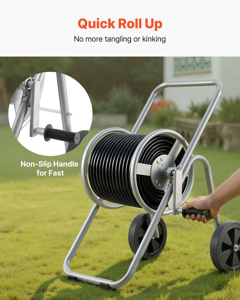VEVOR Hose Reel Cart, Hold Up to 175 ft of 5/8’’ Hose (Hose Not Included), Garden Water Hose Carts Mobile Tools with Wheels