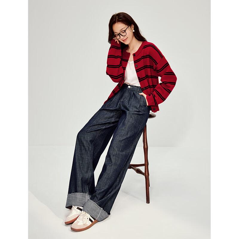 INMAN Women's Vintage Washed Wide-Leg Jeans