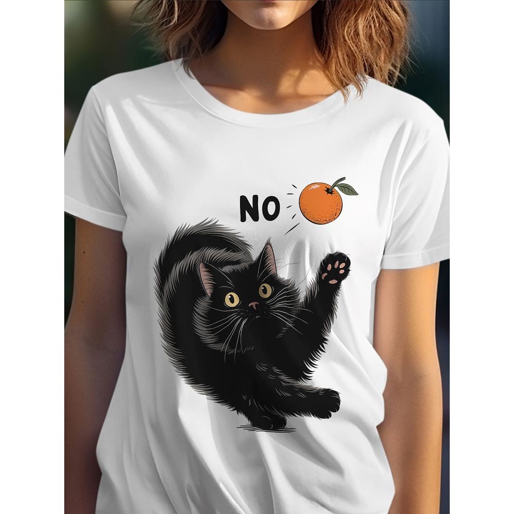 

Slight Comfy Classic Tshirt No Fruit Cat Illustration Design White Summer Tops Ideal for Humor Party Aesthetic Clothes S