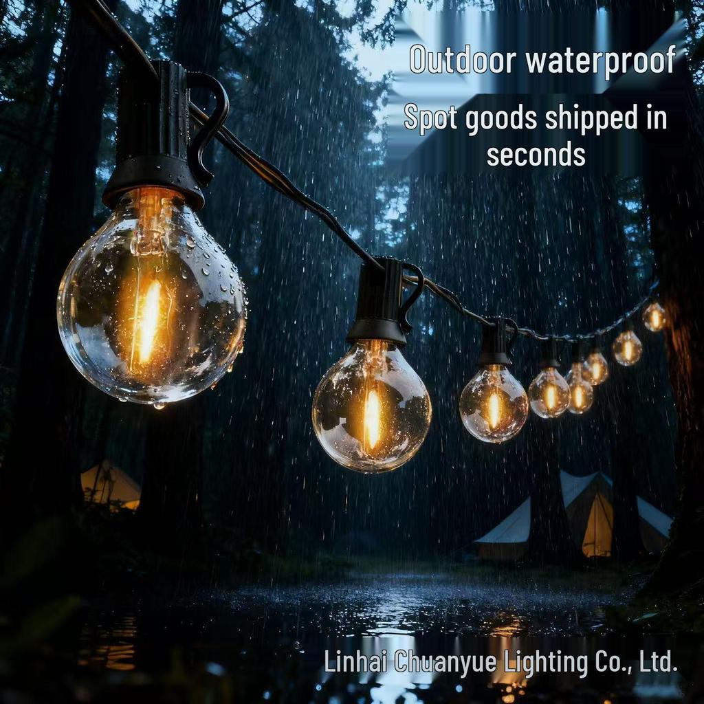 Waterproof Outdoor Solar LED G40 Bulb String Lights for Courtyard & Camping
