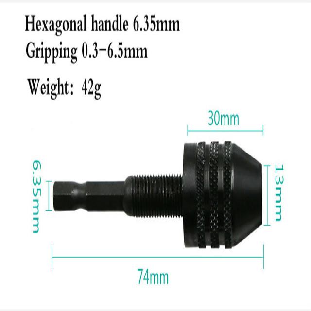 Hex Drill Bits Adapter Keyless Shaft Chuck Clamp 0.3-8 Mm Electric Motor Shaft Mini Chuck Fixture 1/4 ''Hex Shank Drill Chuck