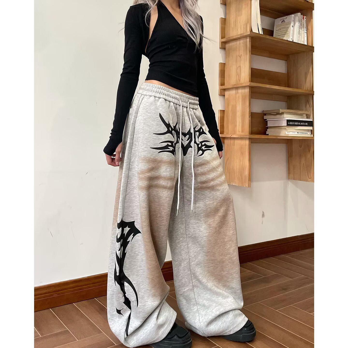 Women s Retro Hip Hop Totem Jazz Dance Wide-Leg Sweatpants XL