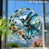 Acrylic Teal Hummingbird with Roses Suncatcher, Stained Glass Effect Window Hanging Ornament for Bird & Nature Lover Gifts