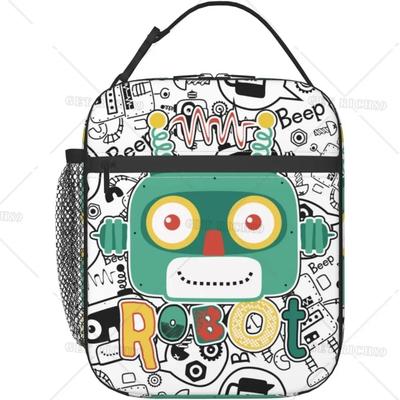 Robots Lunch Bag for Women Men Reusable Insulated Leak Proof Lunch Box with Pocket for Work, Office, Picnic, Camping, Traveling