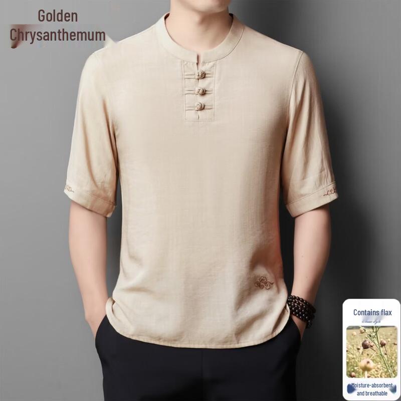 Men s Chinese Style Linen Blend Short Sleeve T-Shirt 185