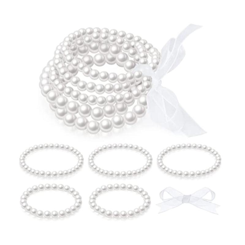 5Pieces Artificial Pearl Bracelet Beaded Stretch Bracelet Stackable Bracelet for Women Bridal Party Wedding Accessories