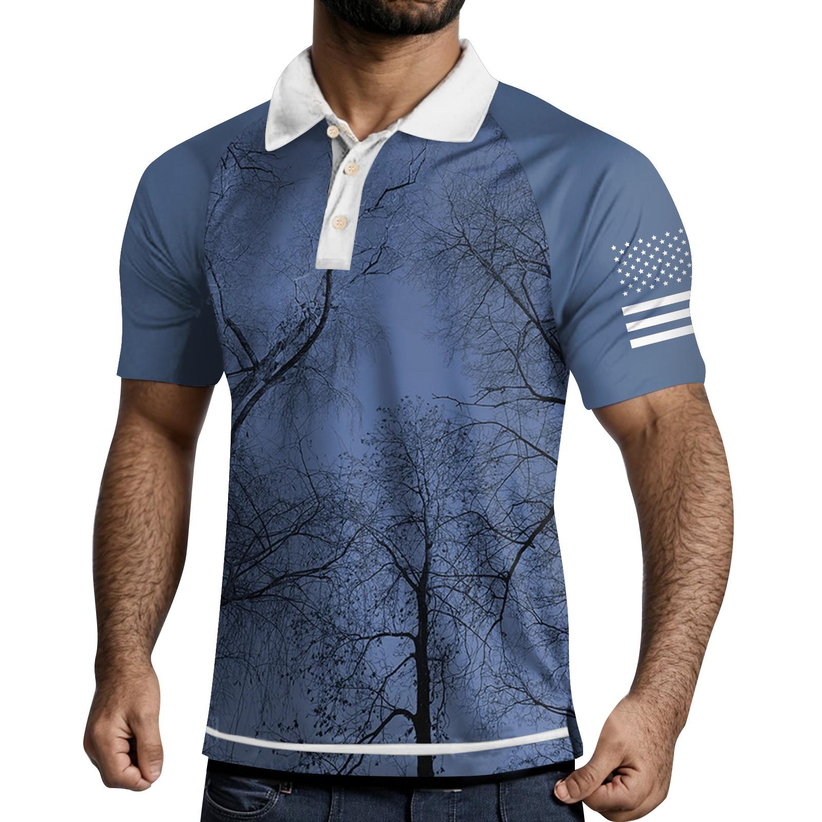 

Мужская рубашка с коротким рукавом и тремя пуговицами и лацканами XXXL синий