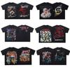 Sommer Amerikanisch Trendy High Street Retro Gewaschen Alt Buchstabe Gedruckt Heißer Diamant Kurzarm T-Shirt