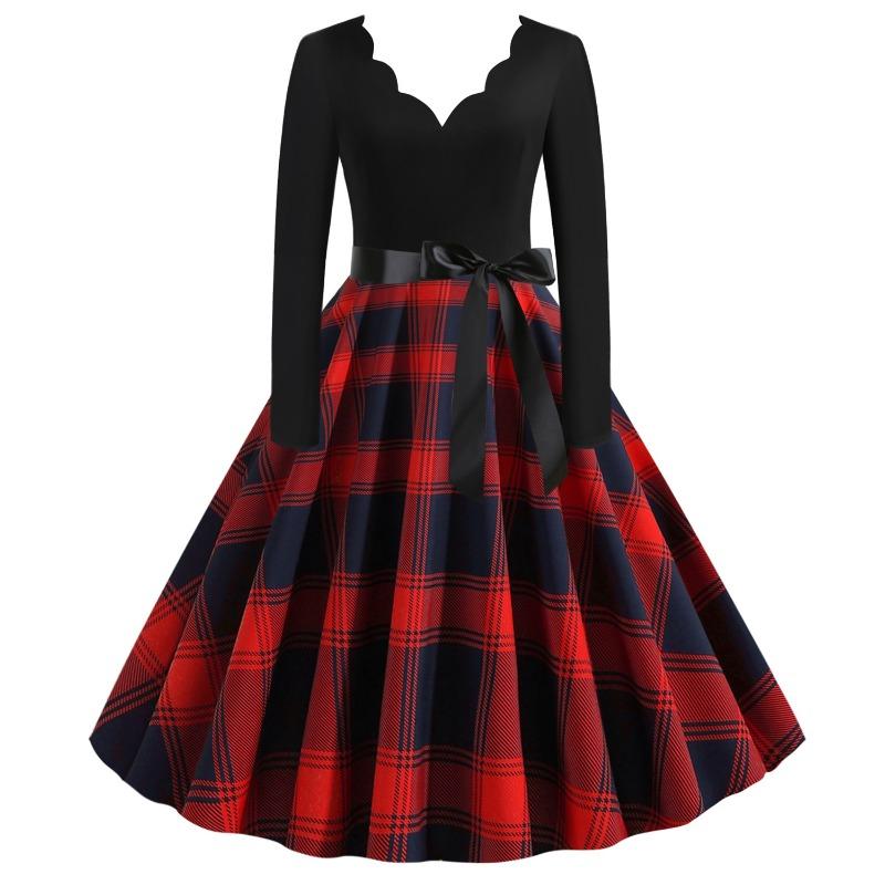 JPNTKY Fashion Spring Autumn V-Neck Long Sleeve Casual Dresses S