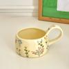 Cream Yellow Ceramic Mug Korean Style Cute Flower Pattern Coffee Cup Hand Pinched Irregular Mug Breakfast Milk Tea Cups Watercup