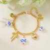Vintage Blue and White Porcelain Bracelet for Women Ceramic Metal Beads Bowknot Strand Bangle Party Daily Jewelry Accessories