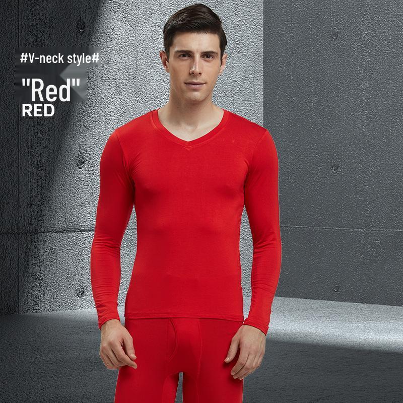 Men's Modal Autumn Base Layer Set: Plain Warm Long Underwear & Sweater - Plus Size for Cold Protection