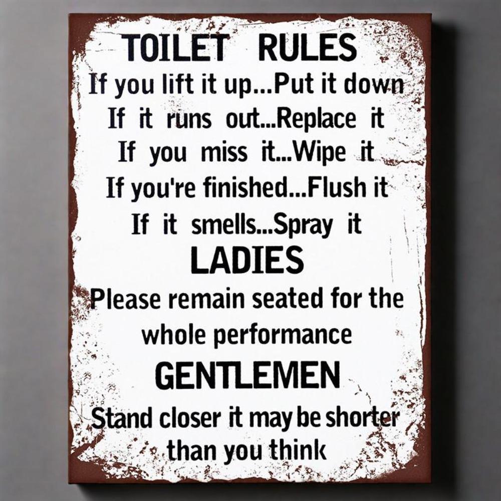 Toilet Rules Retro Metal Plaque - Wall Sign Print Picture for Bathroom Decor