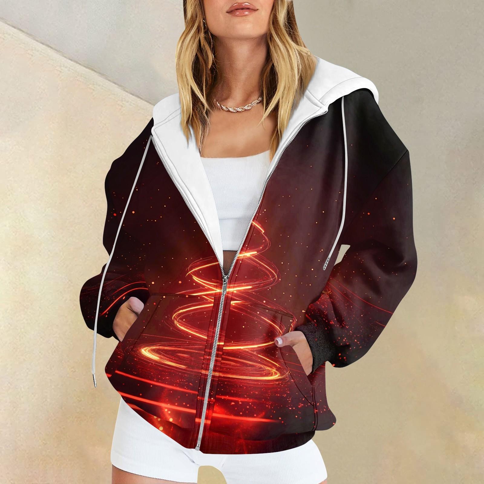 

Жіноча модна повсякденна різдвяна толстовка з принтом Осінь-зима Кардиган з довгим рукавом і кишенею Толстовка на блискавці M чорний