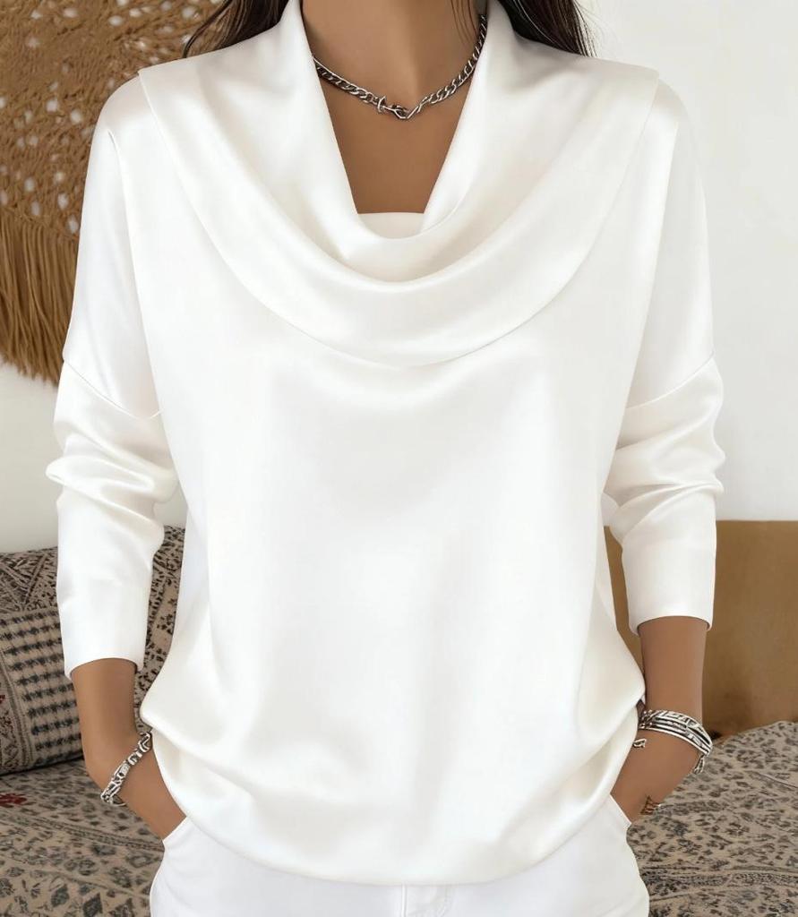 2026 Spring/Summer Women's Batwing Neck Casual Solid Long Sleeve Shirt