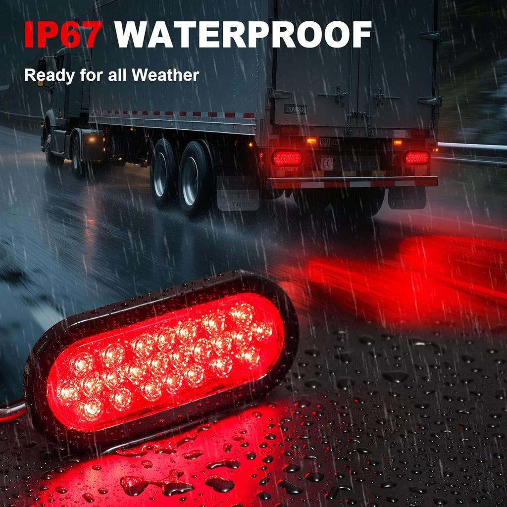 6 Inch Oval Red LED Trailer Tail Lights 2PCS, Super Bright 24 LEDs Brake Turn St