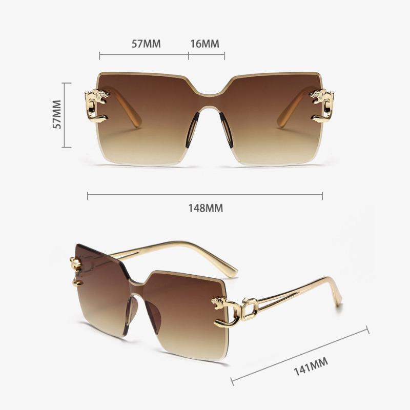 Non-polarized New European and American Fashion One-piece Frameless Sunglasses, Personalized Leopard Head Sunglasses