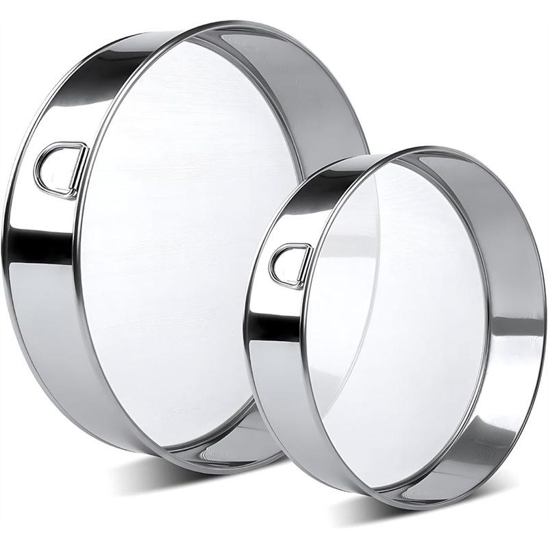 A25F-Flour Sifter Stainless Steel, Pack Of 2 Round For Baking Strainers, 15/20 Cm, 60 Mesh Fine Mesh, For Baking,Cereals Sieve