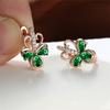 Charm Female Green Zircon Stone Flower Clip Earrings Vintage Gold Color Wedding Jewelry For Women