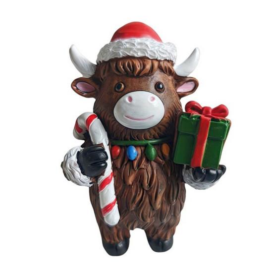 Christmas Highland Cattle Statue Thanksgiving Day Pumpkin Highland Cow Figurine Sculpture Home Office Desktop Decoration Ornament