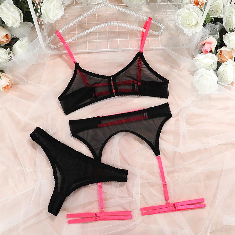 Sexy Lingerie Set Women's Underwear Push Up Bra And Panty Set Corset Solid Mesh Transparent Wirefree Sleepwear Garter Thongs