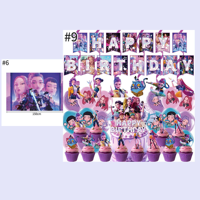 Demonœ Hunters Birthday Party Decor Tableware Banner Kids Birthday Balloon Cake Topper Decor  Kpop Anime Party Supplie Set