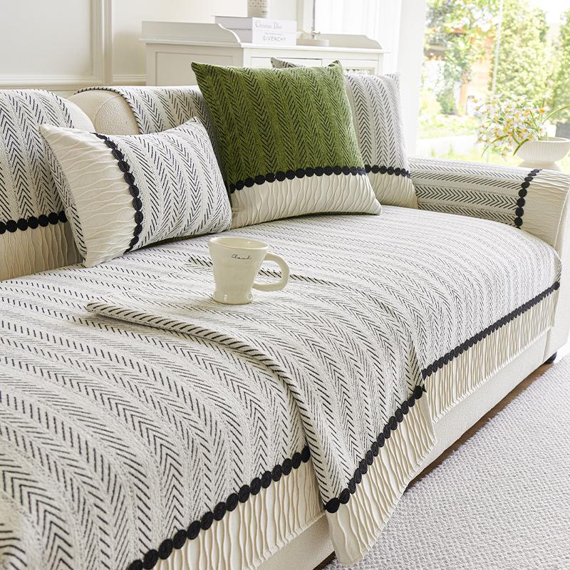 

Light French Cream Wind Sofa Cushion New Fish Bone Pattern Chenille Leather Sofa Non-Slip Backrest Cover Cloth Towel 70*70cm