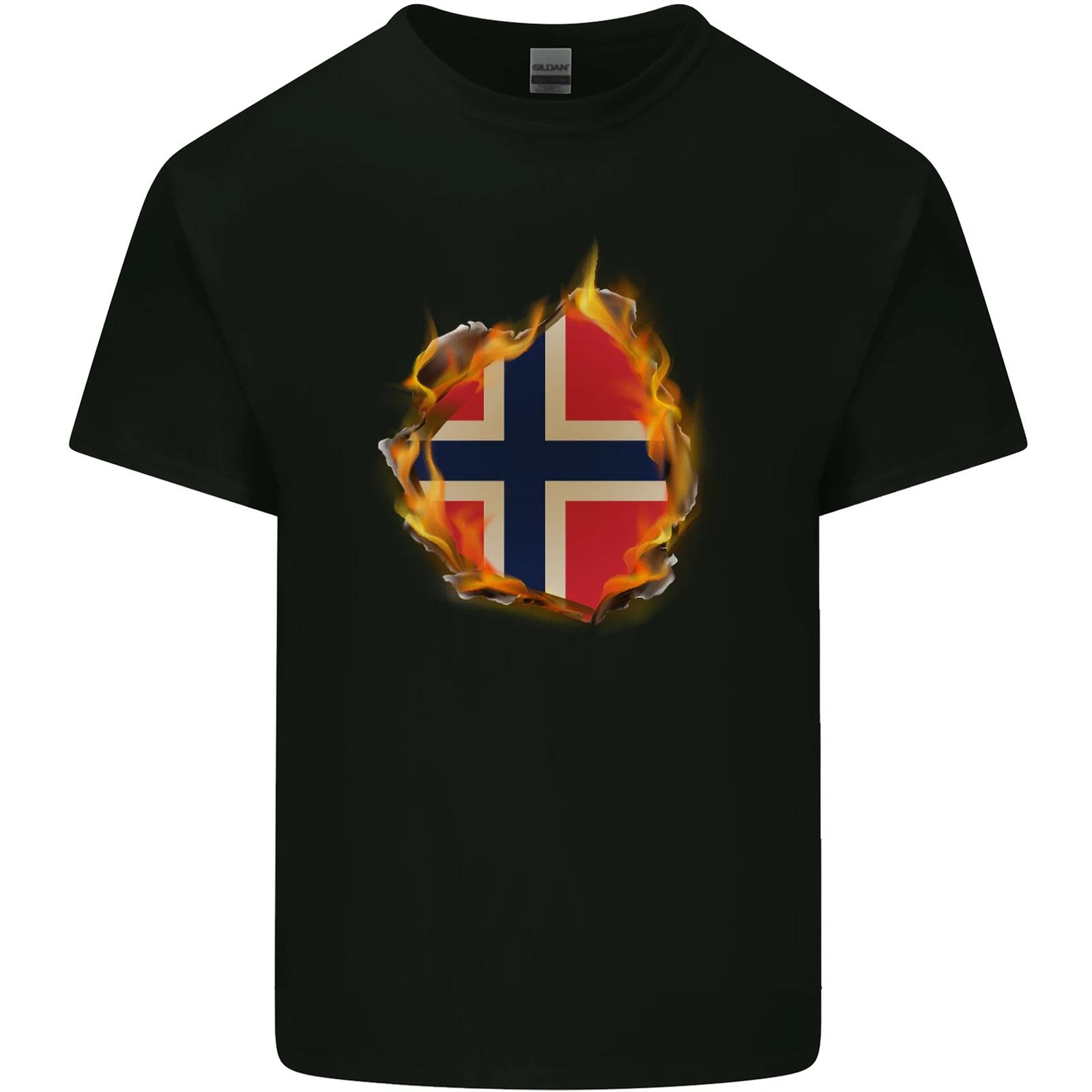 The Norwegian Flag Fire Effect Norway Kids T-Shirt Childrens S