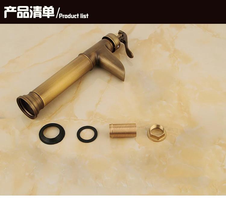 Antique Gold Single Hole Single Handle High Size Deck Mounted Bathroom Basin Wash Hot and Cold Faucet