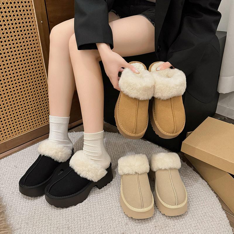 Warm and heightened thick-soled fluffy slippers for women's outer wear 2025 new autumn and winter velvet non-slip cotton slippers thick-soled slippers