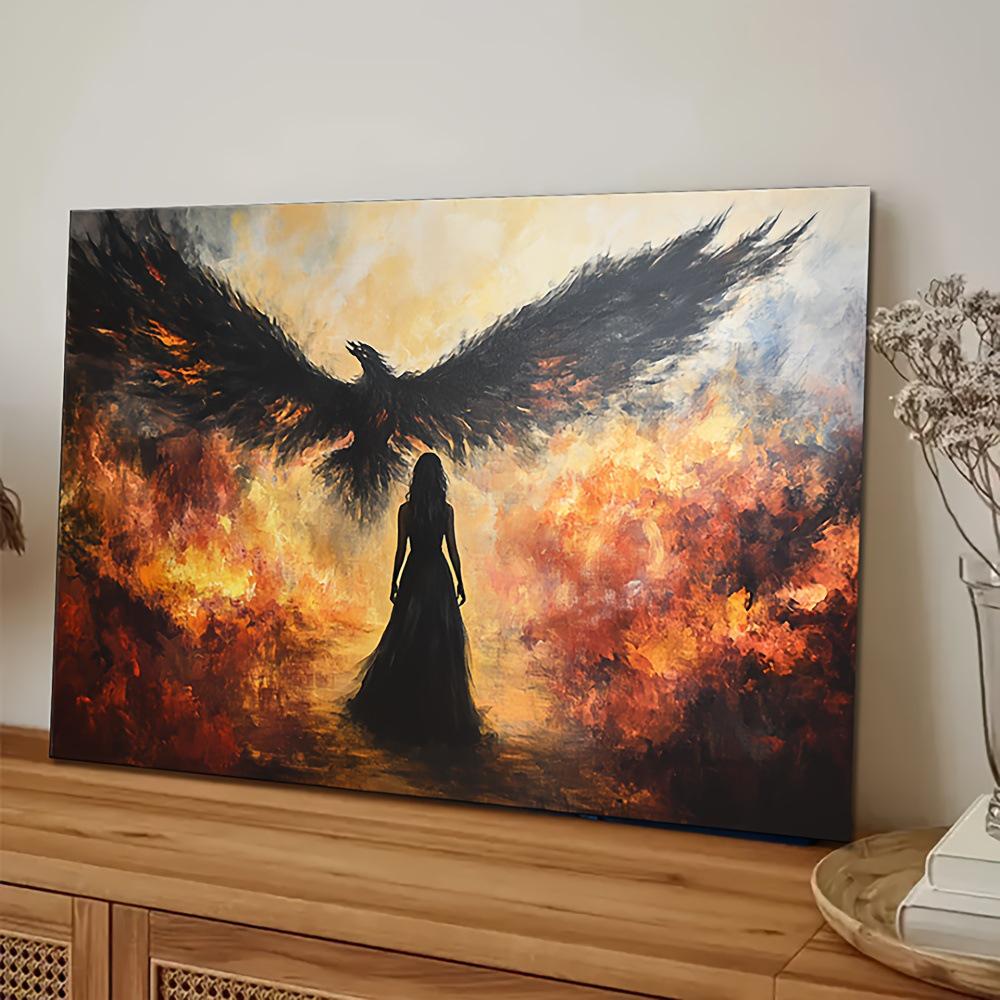 The Morrigan and Fallen Warrior Oil Painting Art Print - Celtic Mythology Wall Decor