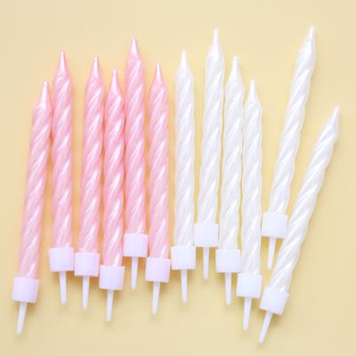 Large 6-piece Threaded Candle Pearlescent White Pink Suction Card Spiral Romantic Party Birthday Candle