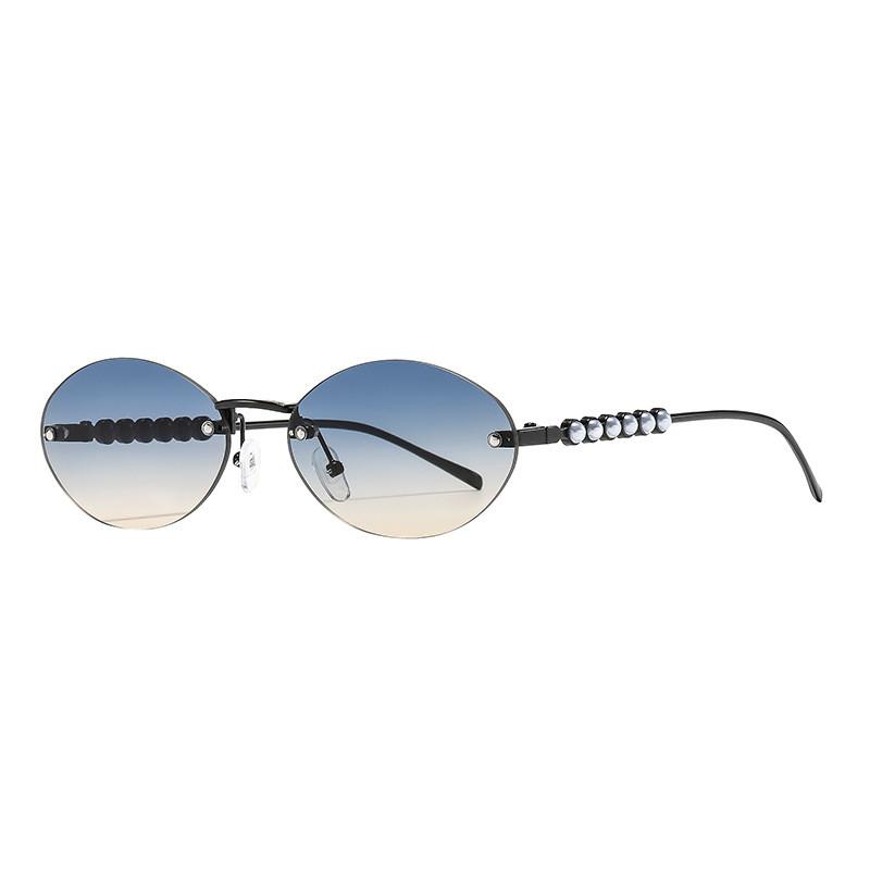 

Fashion Pearl Edged Frameless Sunglasses With Uv400 Protection For Outdoor Activities Black Blue Yellow