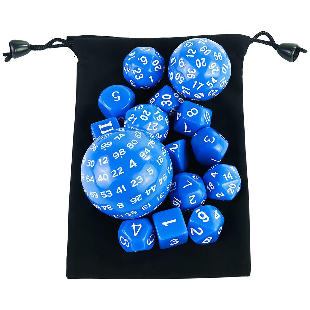 15pcs Opaque Polyhedral Dice Set D3-D100 for Tabletop Role Playing Games DNDGame TRPG Game Dice with Storage Bag