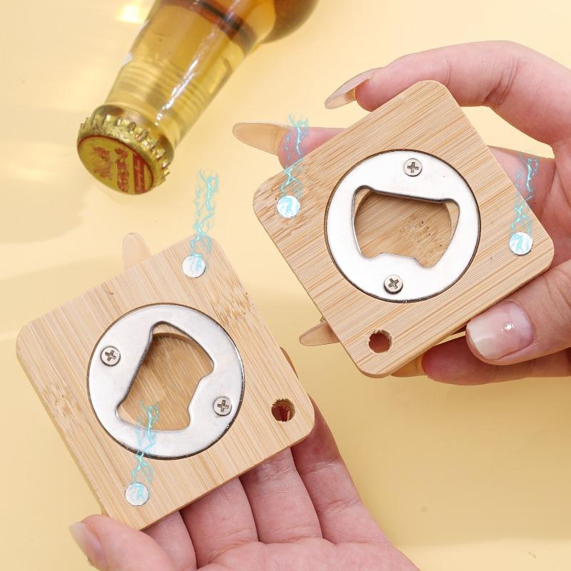 10/1Pcs Bamboo Square Bottle Opener Beer Openers Coaster Fridge Magnet Decoration Home Kitchen Bar Accessories Wood Tools