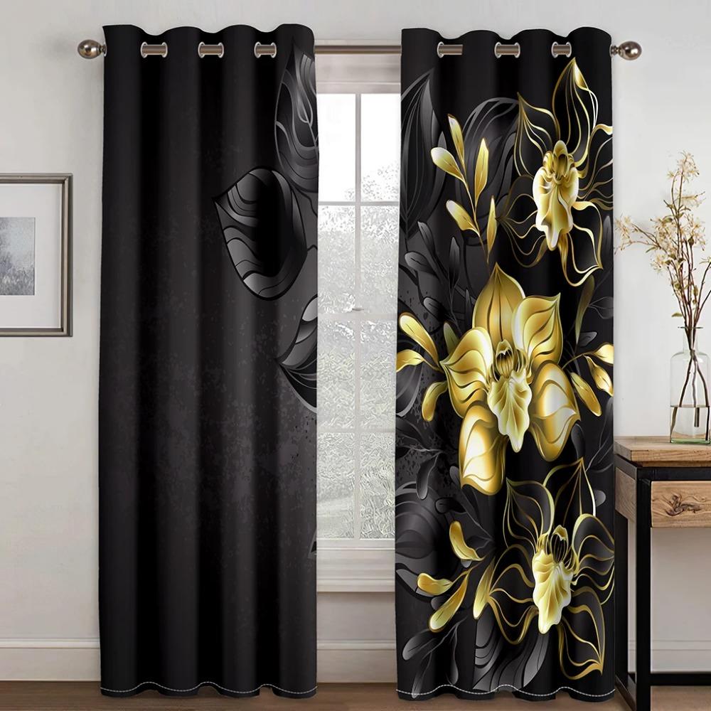 Modern Colorful Design Blue Butterfly Flower 2 Pieces Thin Shading Window Drape Curtains for Living Room Bedroom Home Decor Hook