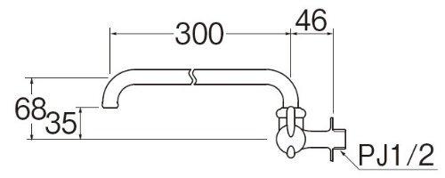 SANEI Replacement Faucet: Mini Cera Horizontal Flexible Faucet, 300mm Pipe Length, JA205-L3-13