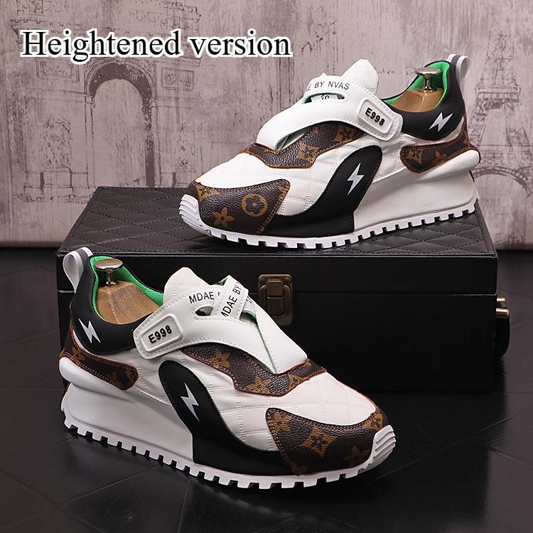 Vår Herr Mode Tryckta Casual Skor Rund Tå Färgmatchande Sneakers med Inbyggd Höjdökning Färgmatchande Skor