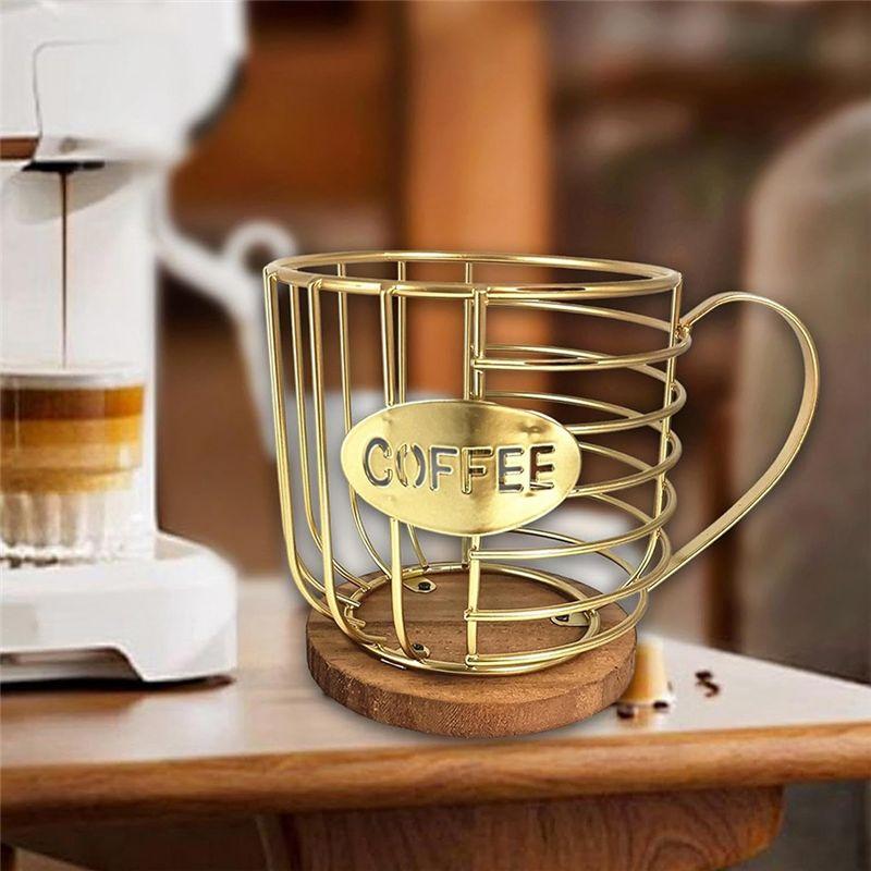 Coffee Pod Holder Coffee Pod Basket Wire Coffee Pod Storage Wooden Base Organizer For Kitchen Family Countertop Pod