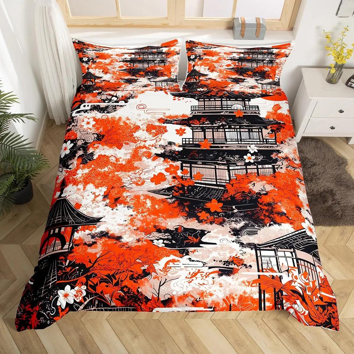 

Комплект постельного белья в японском стиле, 3D-печать, комплект пододеяльника, мягкий полиэстер, односпальный, двуспальный, размер «queen», для подарка на день рождения, декор на Хэллоуин (135x200cm)